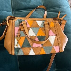 Fossil Pink and Orange Shoulder Bag Vibrant Design